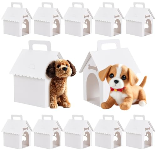BENECREAT 30 Pack Dog House Favor Boxes, 3.9x4.7x7 Inch Puppy Party Favors Kit with Paw Print Windows, White Paper Pet Celebration Boxes for Dog Birthday & Adoption Events