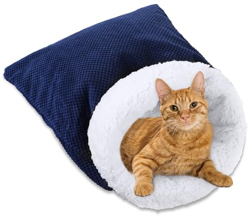 Threehoney Large Cat Sleeping Bag Cozy 360° Wrap Plush Sleeping Bag for Winter Fluffy Soft Cat Bed Cave Comfortable Sack for Small Medium Large Adult Pet Indoor, 23.6 x 18.5 x 11.8 Inches