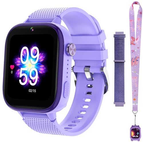 OKYUK 4G smartwatch barn med telefon och GPS, multifunktionell barnklocka med videosamtal, sportlägen, väckarklocka, integrerad appbutik, barnsmartwatch för pojkar och flickor (lila)