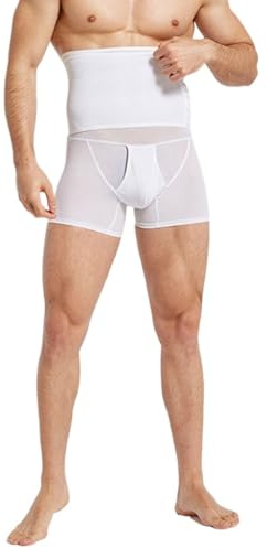 HLTYGWX Pantaloncini Modellanti Dimagranti a Compressione da Uomo Cintura Addominale Regolabile per Il Controllo della Pancia in Rete Traspirante (Bianco, L)