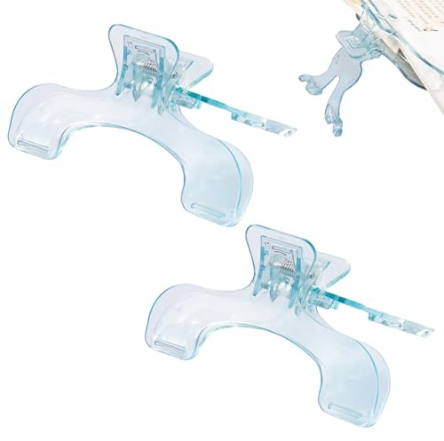 Satiskid Lot de 2 supports de pages pour livres - Bleu transparent - Support de lecture inclinable à 12° et pince à livres 2 en 1 - Pour livre de cuisine, partition, lecture, études et documents