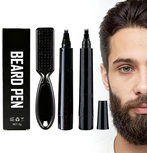 Penna per Barba Uomo,2pcs Kit Penna Barba Istantanea,Kit Matita Riempitiva per Barba Uomo,Beard Filling Pen,Riempimento Barba Impermeabile,Matita per Barba e Pennello per Barba