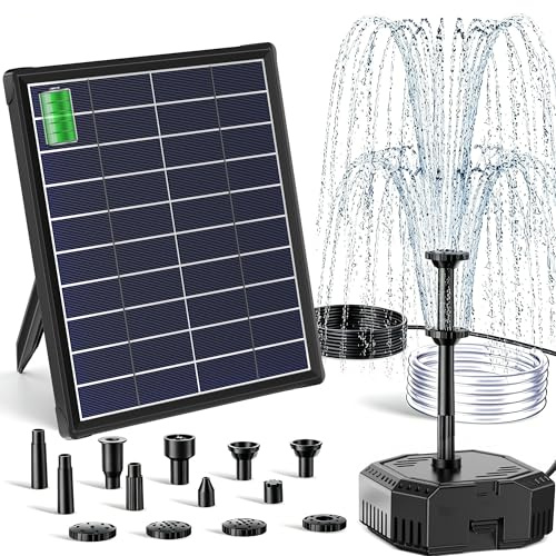 Biling Filtro solare per laghetto da 6,5 W con batteria e 10 ugelli, pompa solare per laghetti chiari fino a 500 l, pompa solare silenziosa con tubo dell'acqua per mini laghetti da giardino, fontana