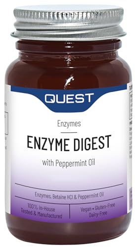 Quest Enzyme Digest with Peppermint Oil & Betaine. 180 Vegan Tablets for Bloated Stomach and Indigestion. Dairy and Gluten Free Enzymes Digestion Supplement for Bloating and Heartburn Relief (1 Pack)