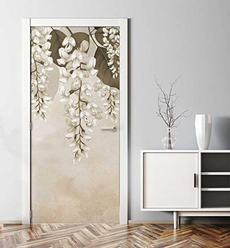 MyMaxxi - Tür bekleben mit Türtapete Türposter Türfolie Selbstklebend 90x200 blühende Blüte weiß - Tür verschönern Türaufkleber Türklebefolie Blume Frühling weiß
