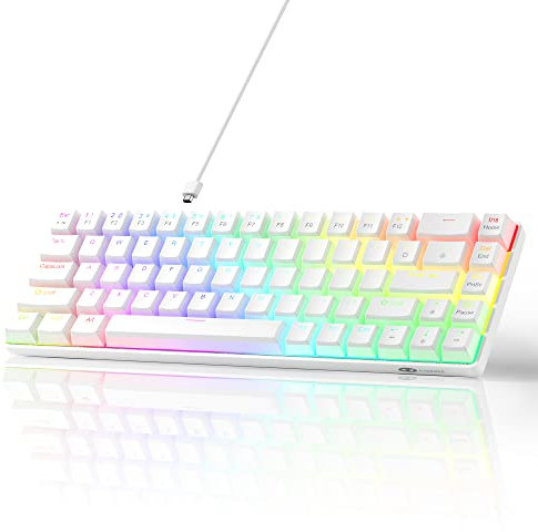 MageGee Portable 60% Gaming Mechanical Keyboard, Minimalist MK-Box RGB Pudding Keycaps Backlit Compact 68 Keys Wired Office Keyboard with Red Switch for Windows Laptop PC Mac Convenient(White)