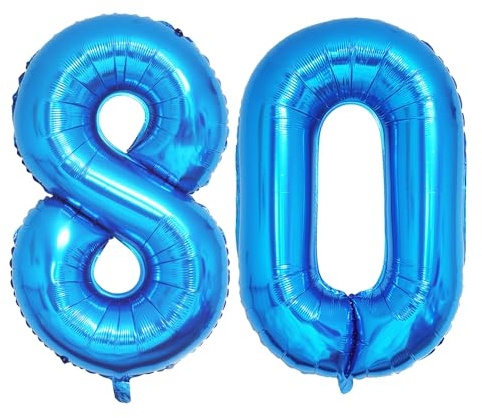 Ponmoo Foil Palloncini Numeri 80 Blu 40 (101cm), Gonfiabili Elio o Aria, Gigant Numero 0-9, 10-29, 30-100, Granda Palloncino per Anniversario, Decorazione Feste di Compleanno