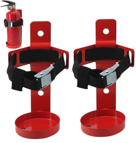 Soporte para extintor, soporte de metal montado en la pared, compatible con extintores de 2.5 libras, capa de polvo rojo (2 piezas)
