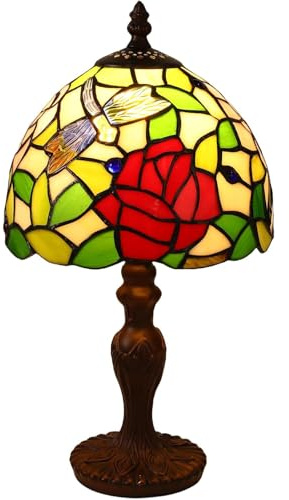 FUMAT Lámpara Tiffany, Lámpara de mesa retro vintage, coloreado pantalla de vidrio, perfecta para salón, dormitorio, estudio, estantería de libros, escritorio, mesilla de noche