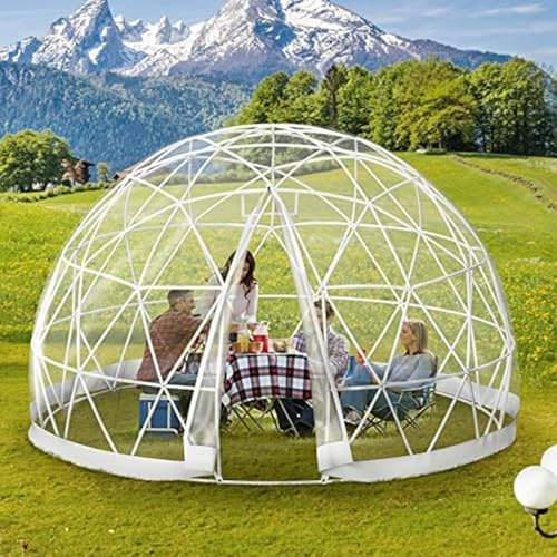 HERIFAM Tente dôme de jardin de 3,7 m, igloo extérieur avec housse transparente en PVC, tente géodésique étanche pour extérieur, terrasse, jardin, fête