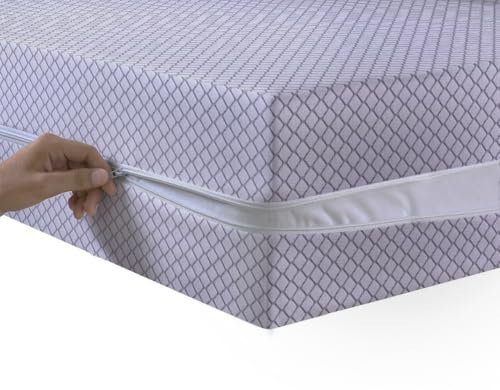 Mattress Zipped Cover Full Encasement Anti Bed Bug Mattress Zip Protector 30cm Deep & Hypoallergenic Matress Cover with Double Side Zipper Closure (Light Grey, King)