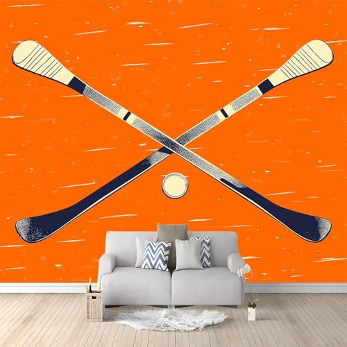 Papel tapiz panorámico 3D 200 x 140 cm Papel tapiz no tejido para Salón dormitorio infantil decoración Sencillo Palo De Hockey patrón Mural Color Naranja Papel tapiz de fondo