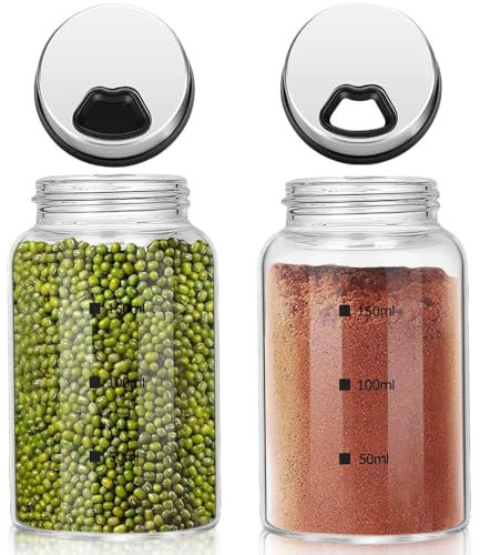 katmerio Juego de 2 tarros de especias con tapa giratoria, 150 ml, vidrio de borosilicato, botes de especias con 4 tipos de agujeros para especias para la cocina, barbacoa al aire libre, barbacoa
