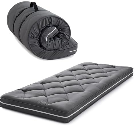 Jamdok Single Roll Up Floor Mattress,Memory Foam,Portable(190X75X10CM) | Folding Bed Mattress Topper,Machine Washable Cover,Sleeping Pad,Dark Gray