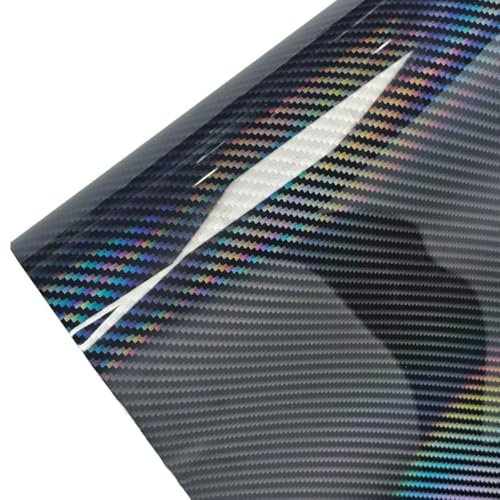 CompraFun Wrapping Pellicola, Pellicola Adesiva per Auto 2D Nero Effetto Arcobaleno ad Alta Lucentezza, 150 x 30cm Pellicola Carbonio Adesivi Auto Autoadesiva per Auto, Moto, Bicicletta