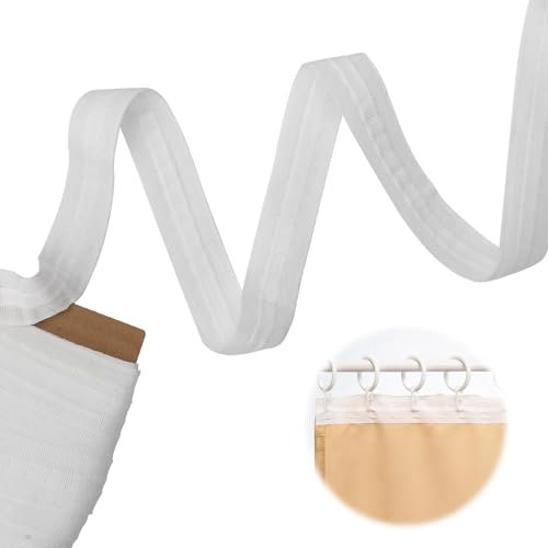 APOMOONS 30 m*2.5 cm Gardinenband Kräuselband, Vorhangband zum Aufnähen Faltenband für Gardinen Gardinen Kräuselband zum Aufbügeln Gardinenband zum Aufnähen für Gardine Haken