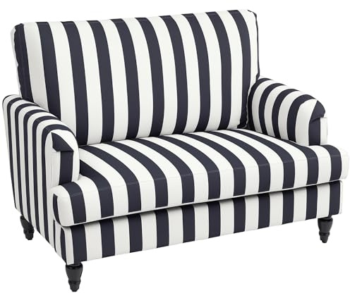 HOMCOM Modern Cuddle Chair, Velvet Single Sofa Armchair, Black and White | with Stripe, Turned Legs, Wide Seat, Upholstered, Living Room, Bedroom