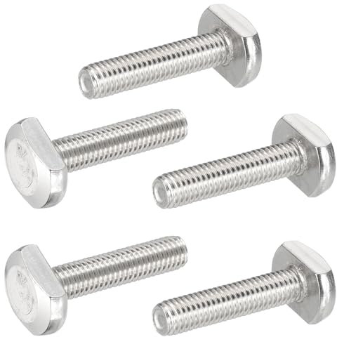 PATIKIL Tornillos De Ranura En T M8 X 35 Mm, 5 Pcs Acero Inoxidable 304 Tornillo De Inserción En Forma De T Perno Deslizante Roscado Métrico Cabeza De Martillo Para Riel En T, Plateado