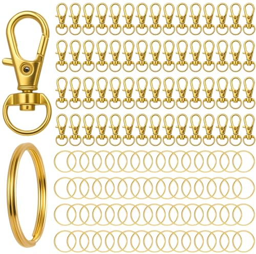 nyckelringar och snabbkopplingskrokar Nyckelring med karbinhake för DIY-smyckestillverkning (120, Gold) | Blandade metallnyckelringskrokar för gör-det-själv-smycken hantverk (välj guld, roséguld, silver eller 4-färgs mix) (guld)