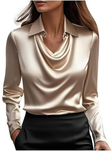 Camicia Donna Elegante Maniche Lunghe Camicia con Bottoni in Tinta Unita Leggera e Comoda per Primavera, Autunno e Inverno Camicetta da Donna alla Moda Lavoro Tops Blusa Basic Maglietta Shirt