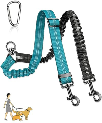 YIPFEN Guinzaglio Doppio per 2 Cani, Guinzaglio Regolabile 360° Rotante Riflettente per Passeggiate