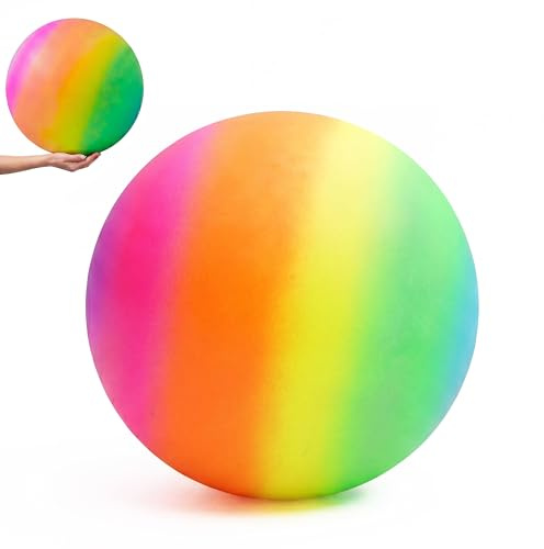 MTS Giant 18 Neon Rainbow Playground Ball - Large Bouncy PVC Inflatable Beach Ball & Football with Textured Grip - Big Outdoor Toy for Physical Sports Activity, Kids & Adults