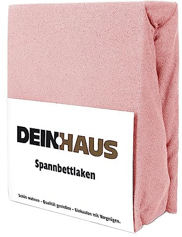 DH DEIN.HAUS Frottee Weiches Spannbetttuch 160 x 200 cm – Baumwolle, mit Gummizug, pflegeleicht, Bettlaken – Farbe: Lachsfarben