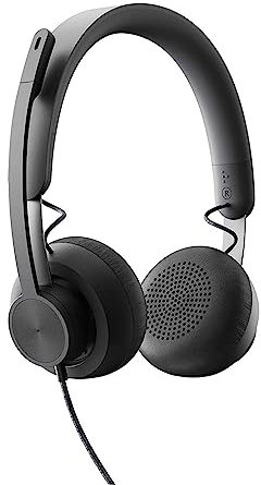 Logitech ZONE WIRED Headset Auricular profesional con micrófono cancelador de prestaciones superiores, conexión por cable con conector USB-A y USB-C, audio de alta fidelidad, Certificado UC- Grafito