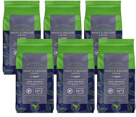 by Amazon Brazilian Roast and Ground Coffee, Single Origin, Medium Roast, 1.36Kg (6 Packs of 227g), Rainforest Alliance Certified