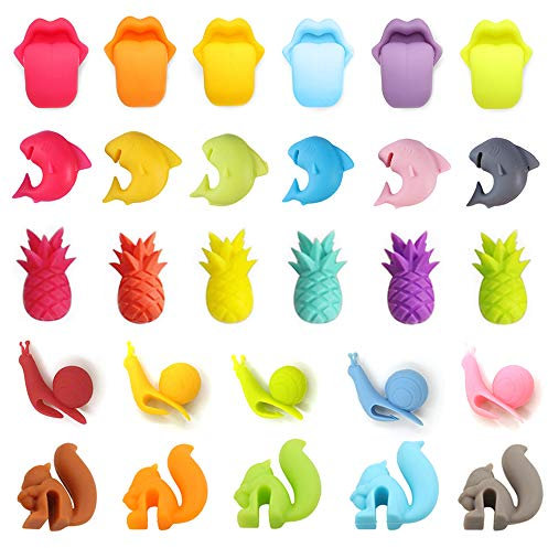 Zasiene Markierung Gläser 28 Stück Markierung für Gläser Glas Markierung Teebeutel Halter Silikon Getränkemarker Trinkglas Markierung Getränkemarker Teebeutelhalter Glasmarkierung für Party Weinglas