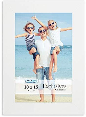 Icona Bay Cornice per Foto 10 x 15 cm Bianca, Robusta Cornice per Foto in Legno Composito 10 x 15, Design Elegante, da Tavolo o Montaggio a Parete, Collezione Exclusives