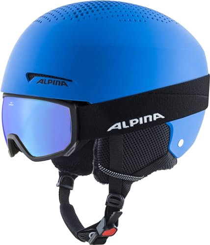 Alpina ZUPO Set (+SCARABEO JR) - Hochwertiges, Sicheres & Robustes Set aus Skibrille & Skihelm Für Kinder, Blue matt, 51-55 cm