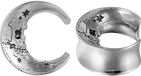 COOEAR 1 Paire de Tunnels d'oreille de Style Lune Bouchons de Chair Boucles d'oreilles en Acier Inoxydable crâne écouteurs 10mm à 25mm.