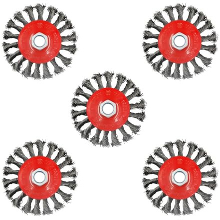 AUPREX 5 Pack 4 Inch Twist Knotted Wire Wheel Brush for Angle Grinder with 5/8 Inch-11 Threaded Arbor - 0.02 Inch Carbon Steel Wire for Heavy-Duty Conditioning for Various Metals