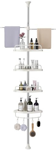 Vpcok Direct Etagere Douche Telescopique, Étagère de Salle de Bain, Serviteur Extensible avec 4 Supports (110 cm -300 cm)
