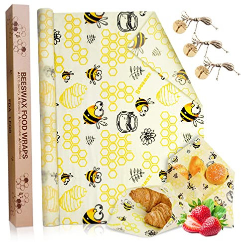 JOYBOY Emballage Cire d'abeille,35x100CM Bee Wraps,Zéro Déchet Beeswax Wraps,Emballages Alimentaires Réutilisables écologiques,pour Le Fromage à Sandwich Fruits Et Légumes à Conserver Frais