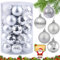 34 Stück Weihnachtskugeln, Weihnachtsbaum Kugel, Plastik Christbaumkugeln Set, Christbaumkugeln Baumschmuck, Dekokugeln ​Weihnachten, Baumschmuck Baumkugeln für Weihnachten Hochzeitsfest 4 CM (Silber)