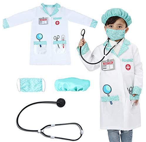 Wiclin Kids Doctor Costume Bambini Giochi di Ruolo Costumi,Doctor Dress Up Playset Kit per Bambini XS 7-9 anni