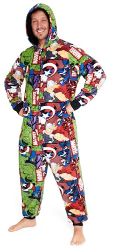 Marvel Onesies for Men and Teenagers - Hooded Fluffy Fleece Onesies For Men S-3XL Lounge Wear - Gifts for Men (Multi, XL)