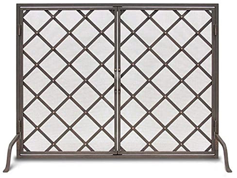 CAZARU Fire Guard Grille de Pare-étincelles Simple pour cheminée, Pare-étincelles autoportant, écrans ignifuges en Fer forgé, pour intérieur extérieur, poêle à Flamme, avec poignée de Porte
