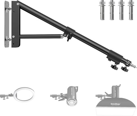 Soonpho Braccio di montaggio a parete Braccio di montaggio a parete con base a triangolo per la fotografia Studio Video Luce Monolight Softbox Riflettore,lunghezza massima 53,1 pollici/135cm (Nero)