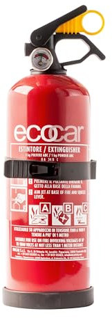 ecocar - Estintore 1kg in Polvere Omologato EN3 per Auto, Casa e Camper - con Manometro e Supporto Incluso