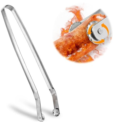 Pince Barbecue INOX à Roulette - 40 cm - Ustensile Professionnel pour Griller, Cuisson et Buffet Extérieur - Idéale pour Saucisses, Viande, Salade et Fruits