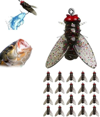 20PCS Bionic Fly Fishing Bait, 2024 New Fly Hook Soft Bait Add Fish Attractant Fishing Gear, Color Small Fly Hook Fly Fishing Bait, Artificial Fly Fishing Lures Kit (20PCS-Black)
