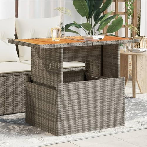 JUDYY Gartentisch Grau 100x55x73 cm Poly Rattan und Akazienholz, Terrassentisch, Esstisch Garten, Gartenesstische, Gartenmöbel, Außentisch - 366127