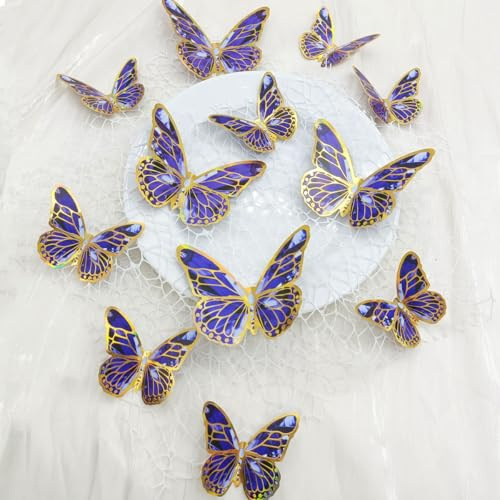Palumma 12 adesivi da parete a forma di farfalla viola 3D, 2 misure, decorazioni per feste a tema farfalla, decorazioni per compleanni, matrimoni, asili, camera da letto, viola