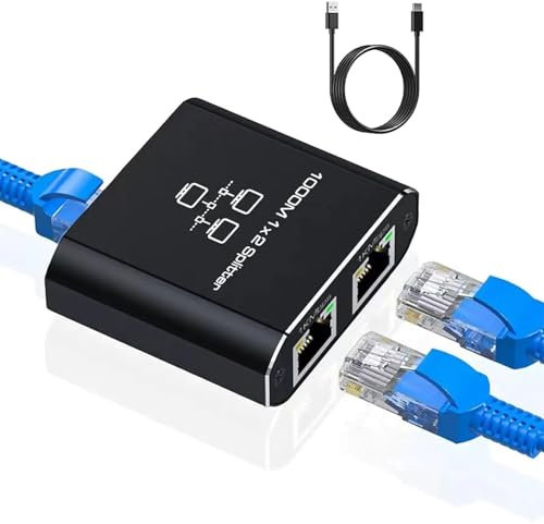 Ethernet Switch Gigabit, AVNSCNK Splitter Ethernet 1 a 2 1000Mbps LAN Switch 2 Ports con Cable de Alimentación USB C para Ordenadores, Conmutadores, Descodificadores, Televisores