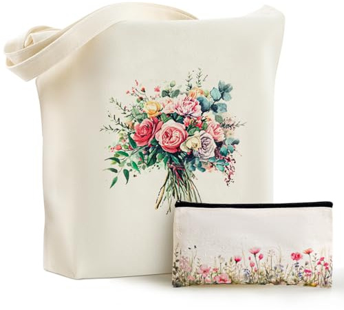 Hestya Tote Grande in Tessuto per Spesa, Shopping e Cosmetici - Borsa da Donna Stampata con Cerniera per Scuola, Lavoro e Viaggio (Rosa, Eucalipto)