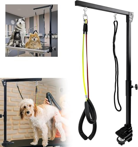 VANCHEMO Hundepflegetisch Fellpflegearm für Hunde Haustier Fellpflege Arm mit Klemme Trimmtisch Hundefriseur Tisch mit No-Sit-Hüfthaltern und Schlaufe Pet Grooming