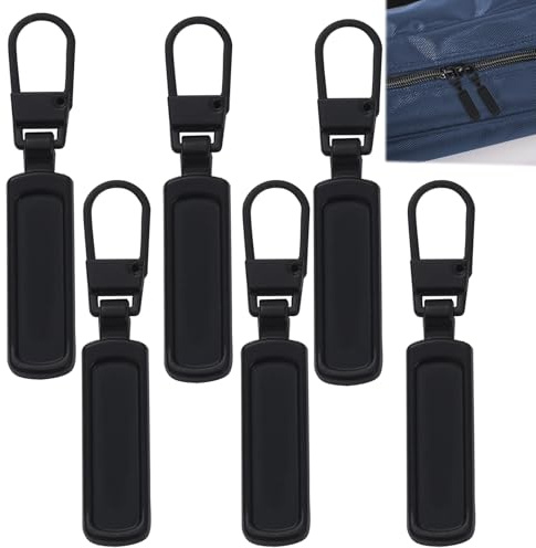 6PCS Zipper Pull Replacement Metal Spare Zipper Pulls Black Zip Puller Replacement Detachable Replacement Zipper Pulls Prevent Loosening for Purse Clothes Jeans Suitcase Luggage Pants Coat
